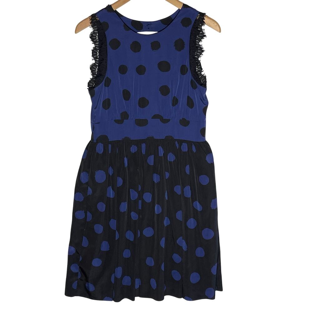 ANTHROPOLOGIE COREY LYNN CALTER Blue Polkadot Lace Trim Mini Dress - Picture 3 of 7